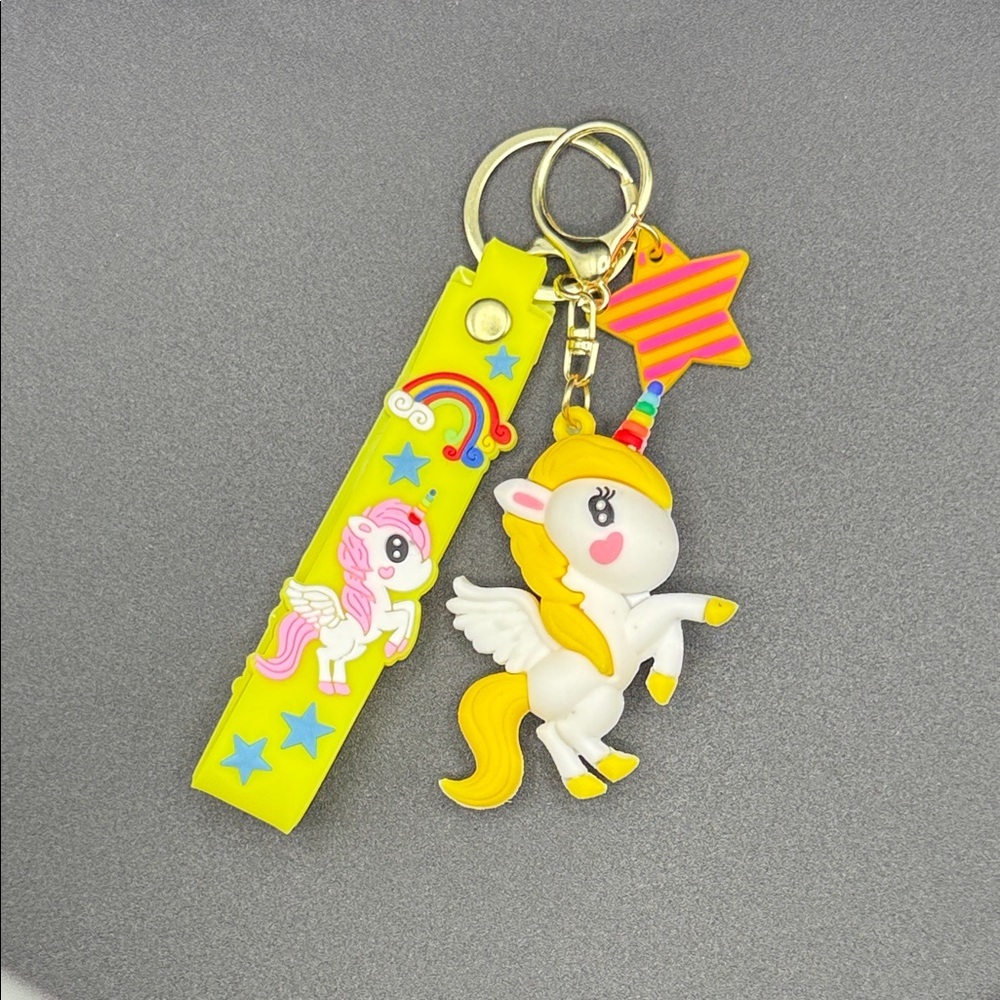 PRICE IS FIRM - Flying Unicorn Stars Yellow & White Keychain with Clip